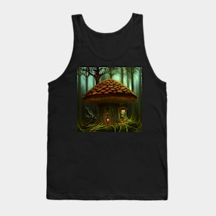 Magical Big Cottage Mushroom House with Lights in Forest with High Trees, Mushroom Aesthetic Tank Top